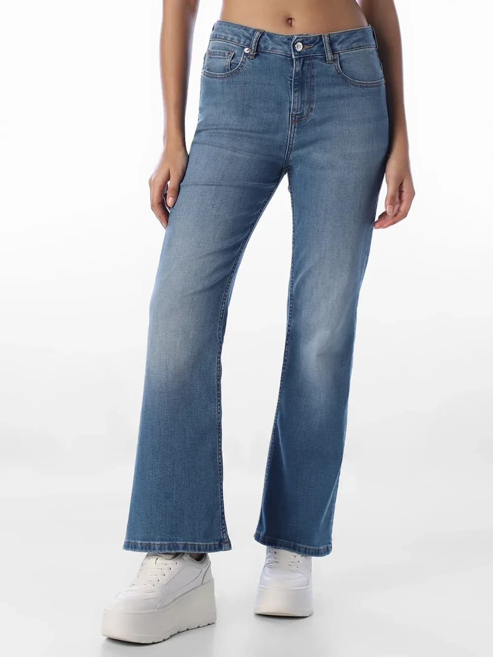 Blue Mid Rise Flared Jeans